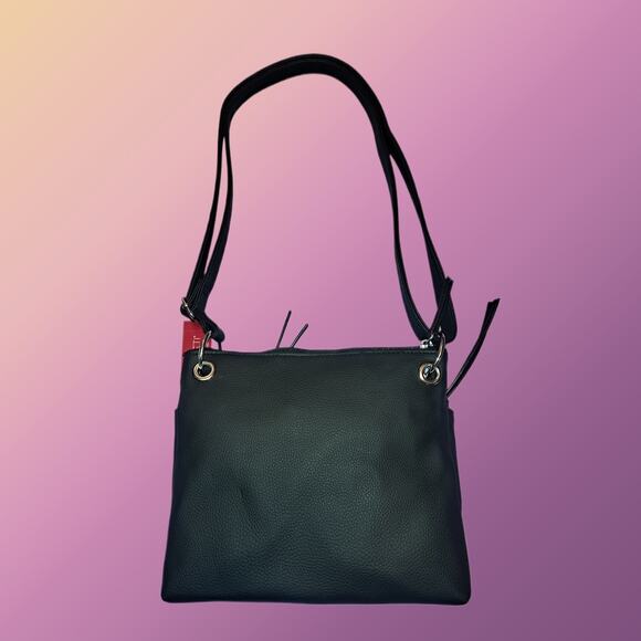 Rosetti Black Floral Stitched Crossbody Bag Double Zipper Adjustable Strap - Picture 4 of 13